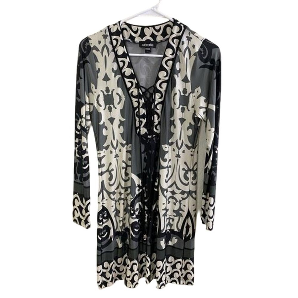 Analili Black and Cream Patterned Dress Long Sleeve Size Small‎